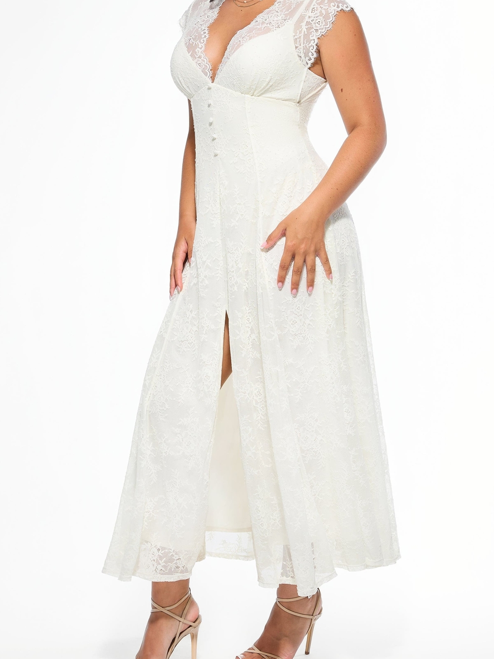 Popilush White Boho Lace Dress Wedding Bride Shapewear Built In